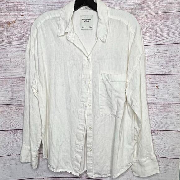 Abercrombie & Fitch White Oversized Button Down Linen Blend Shirt Size Small - Picture 3 of 9